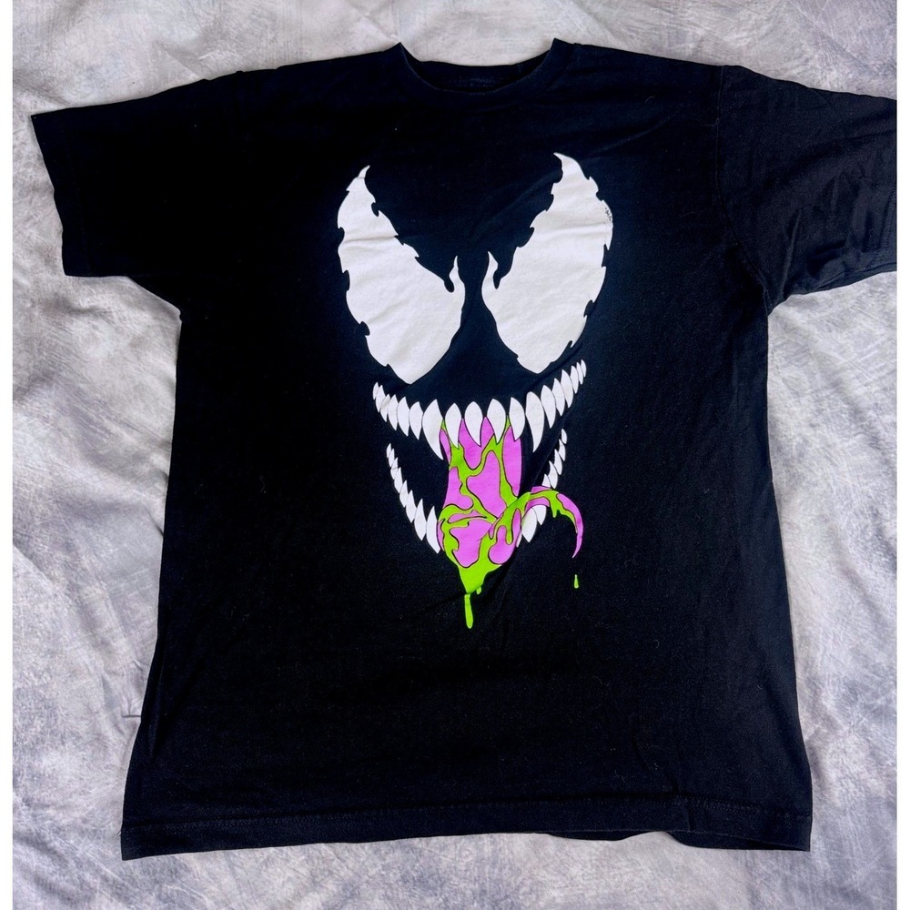 Marvel Venom T Shirt Mens Small Black Big Face Neon Green Slime Pink Tongue Tee